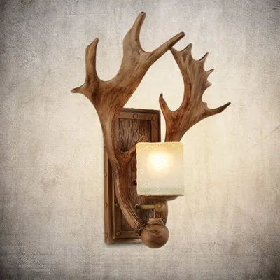 Antlers Wall Lamp American Retro Dining Room Bedroom Wall Light Nordic Homestay Small Wooden House Corridor Decoration
