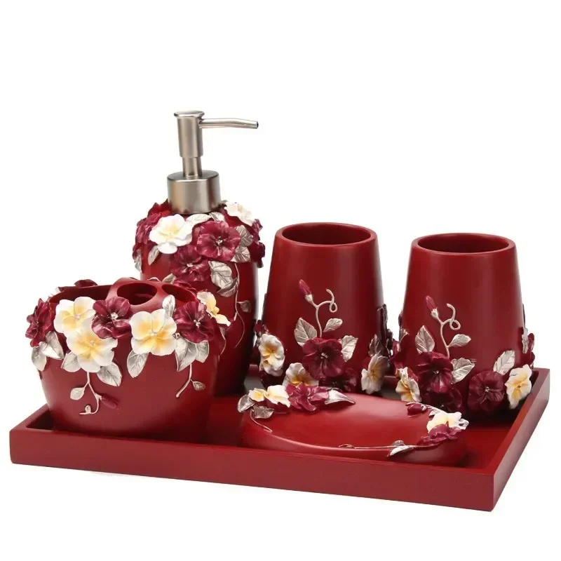 Hotel Accessories Resin Bathroom Set Handmade Shower Gel Shampoo Lotion Soap Dispenser flower bathroom products