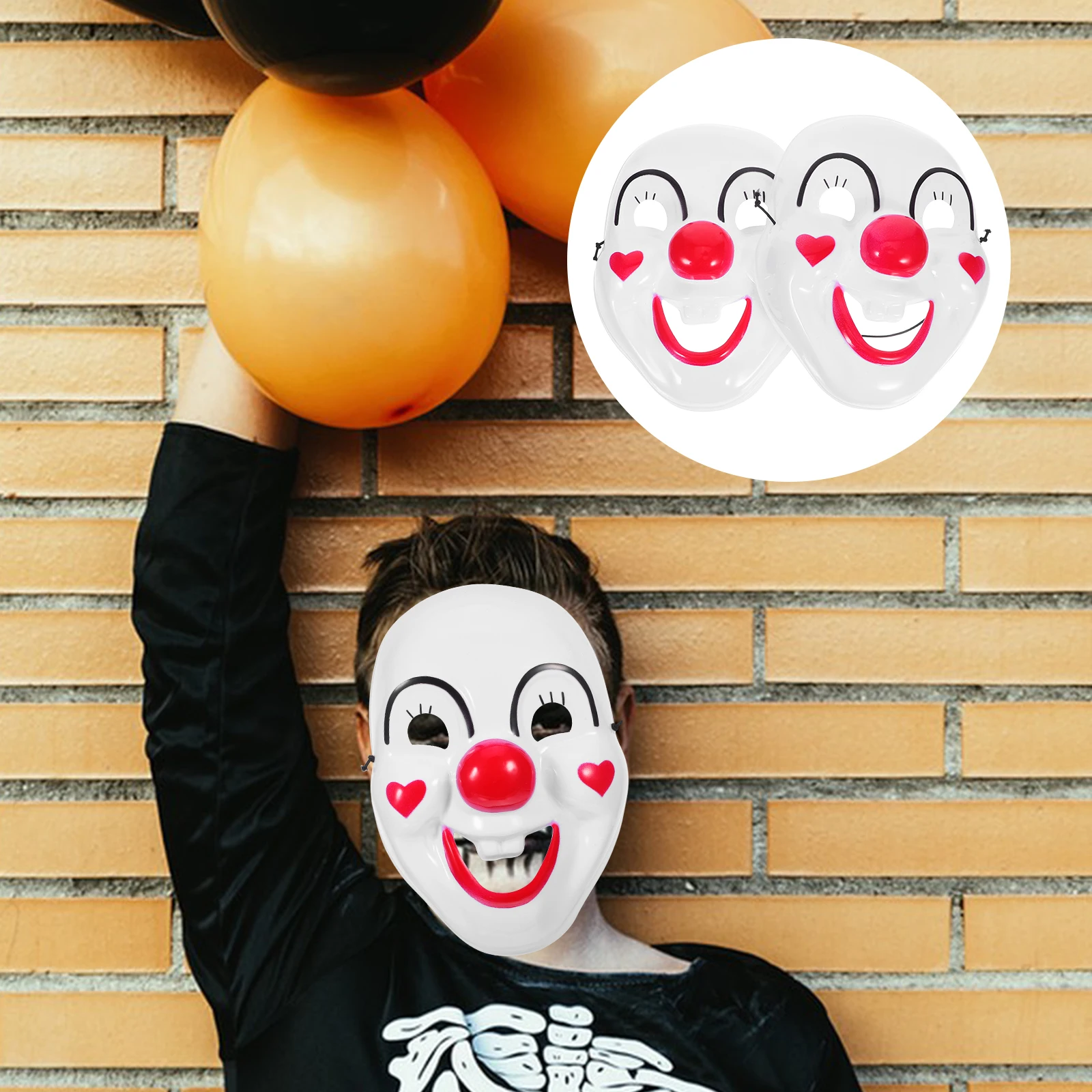 

2pcs Clown Mask Smile Face Design Adjustable Strap For Halloween Party Masquerade Carnival Cosplay Costume Prop Decor Accessory