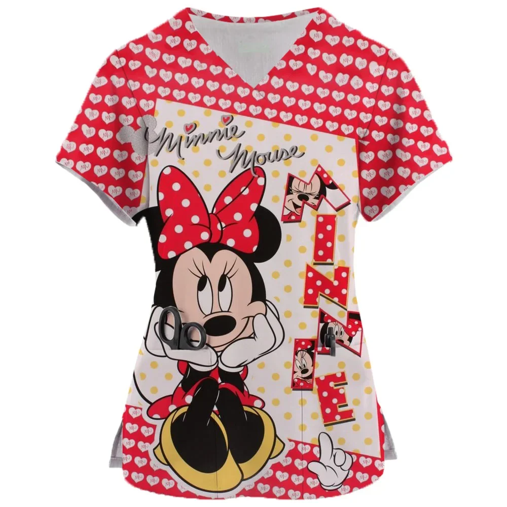 

Scrub Tops Women Disney Minnie Print Dentist Working Uniform Nurse Scrub Uniformes Medicos Para Mujer Tooth Hospital Workwea