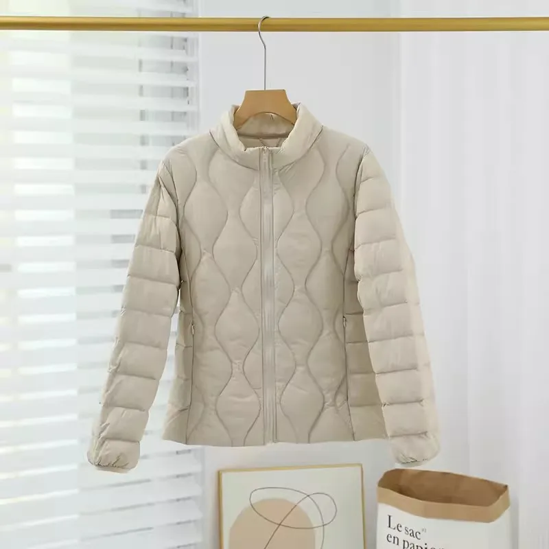 Abrigo de plumón de pato blanco ligero y fino para mujer, Parkas cálidas con cuello de satén, chaqueta de plumón de talla grande, prendas de vestir cortas de otoño e invierno