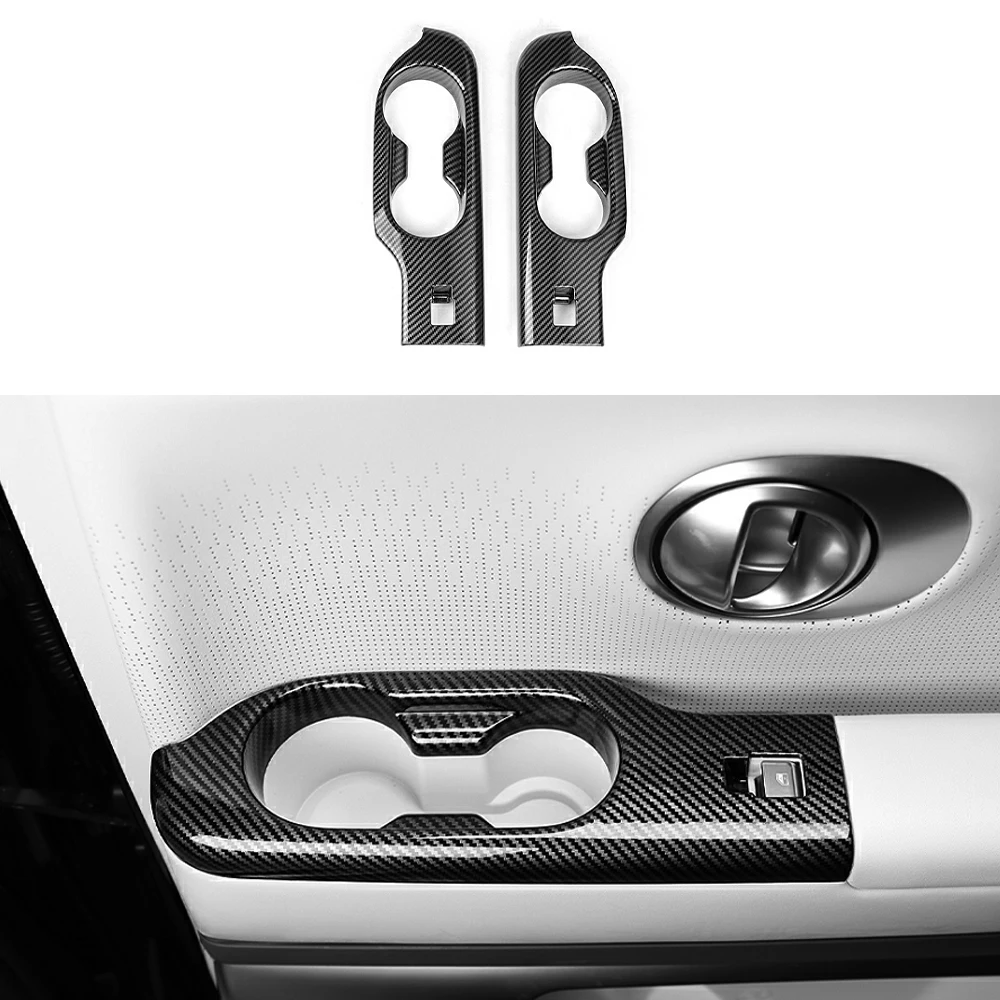 

For Hyundai IONIQ 9 Accessories 2pcs Carbon Fiber Wood Grain Rear Row Water Cap Window Button Car Door Armrest Trim LHD/RHD