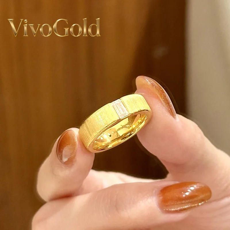 

VivoGoldWomen's 9999 24K Real Gold Brushed Sugar Cube Ring New Style Antique Silk Ribbon Ring