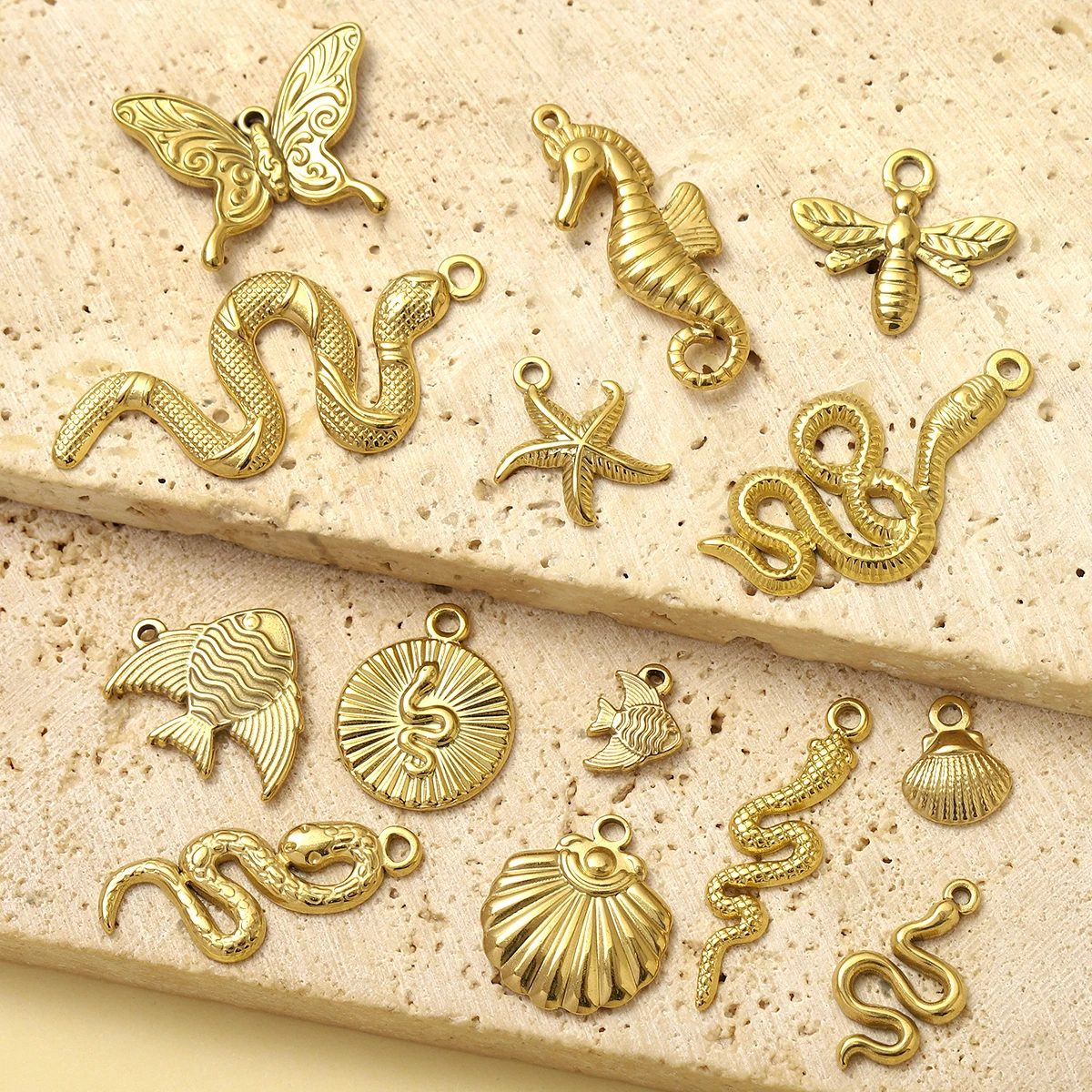 5pcs/Lot Snake Shell Stainless Steel Bracelet DIY Charms Starfish Seahorse Necklace Pendants Women\'s Butterfly Jewelry