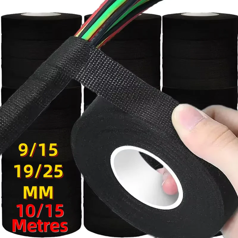 1PCS 9/15/19/25MM Heat-resistant Adhesive Cloth Fabric Tape For Automotive Cable Tape Harness Wiring Loom Electrical Heat Tape