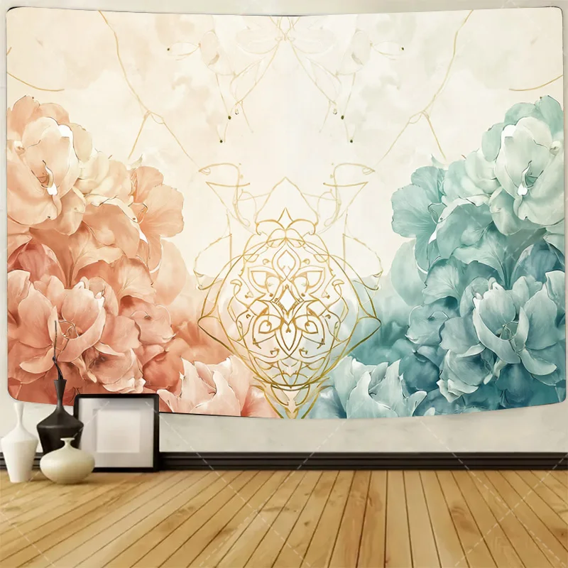 

1 шт. настенный гобелен в стиле бохо с цветочным принтом и золотой мандалой для богемного декора комнаты