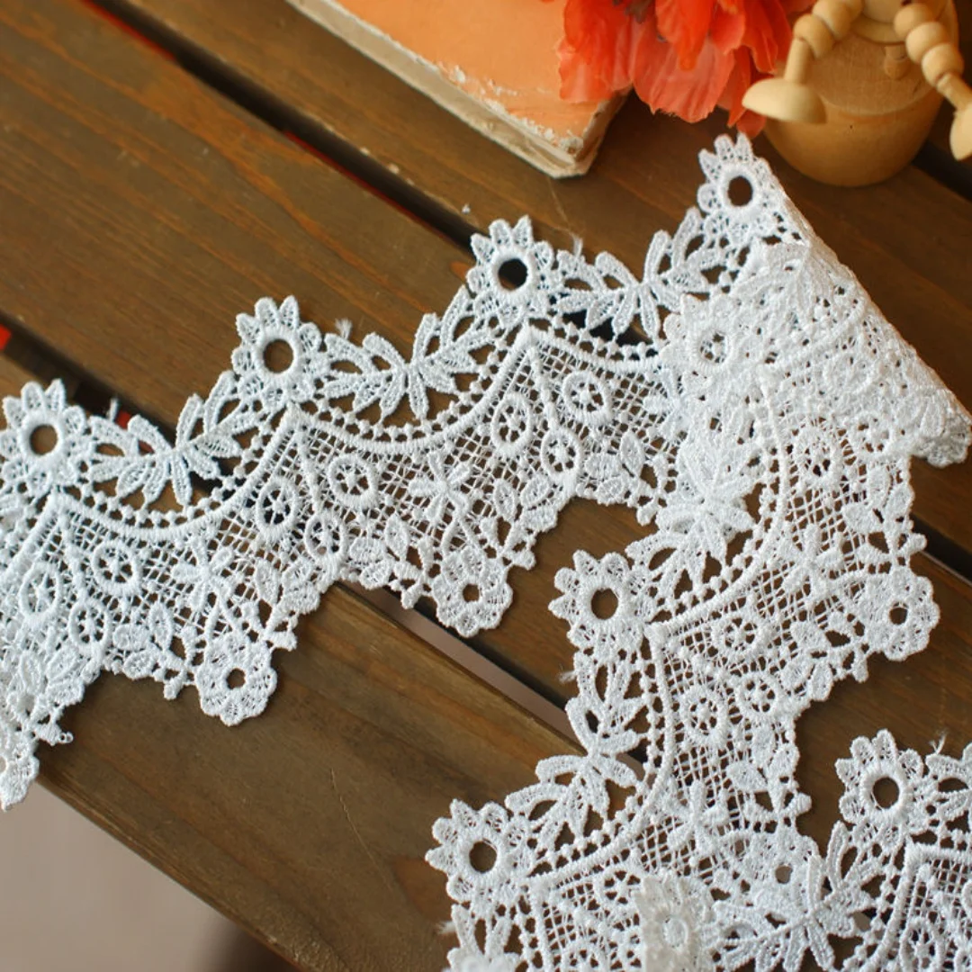 1 Yard Width 3.15 Inch Floral Lace Trim Embroidered Scalloped Edge for Bridal Veil 2 Colors Available for DIY Crafts