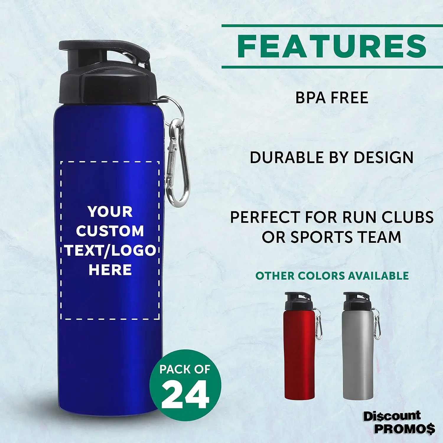 PROMOS Custom Sicilia Stainless Steel Sports Bottles 27 oz. Set of 24, Personalized Bulk Pack - Non Insulated, Great for Gym, Hi