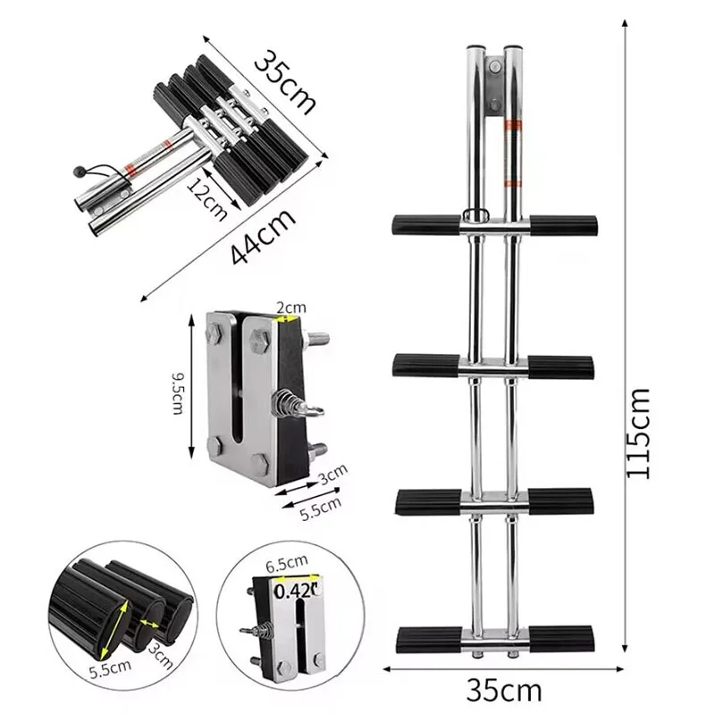 316 acessórios para barco de aço inoxidável, escada de barco de 4 degraus, escada de montagem dobrável telescópica vertical de aço inoxidável para barcos