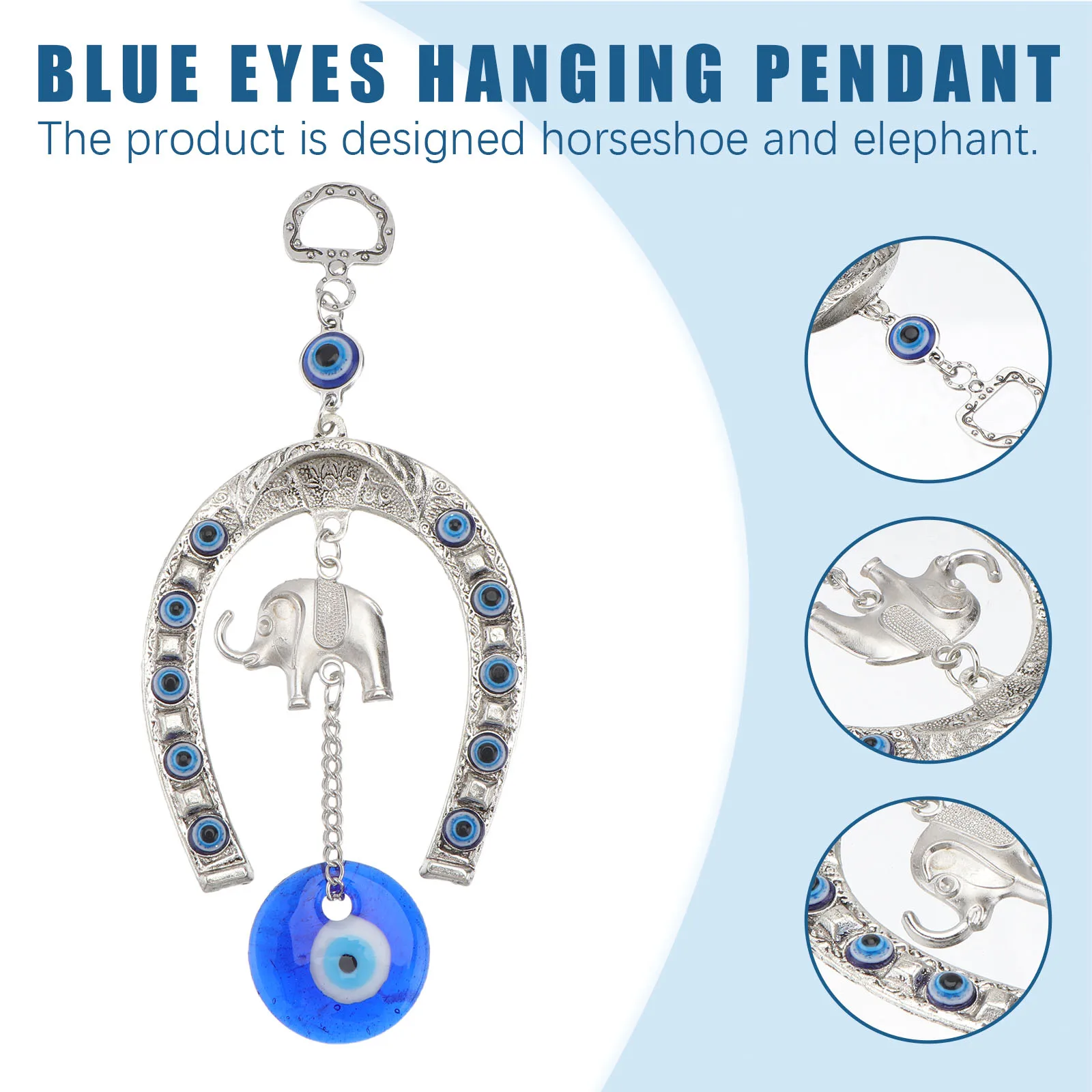 

Blue Eyes Pendant Horseshoe Elephant Shape Blessing Decor Amulet Home Office Luck Protection Blue Eyes Hanging Pendant
