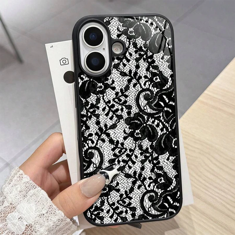 Für iPhone 18 17 16 15 14 13 12 11 Pro Max Plus Hülle Exquisites Spitzenmuster Silikonhülle Für iPhone Air 16E XS X XR Weiche Schutzhülle