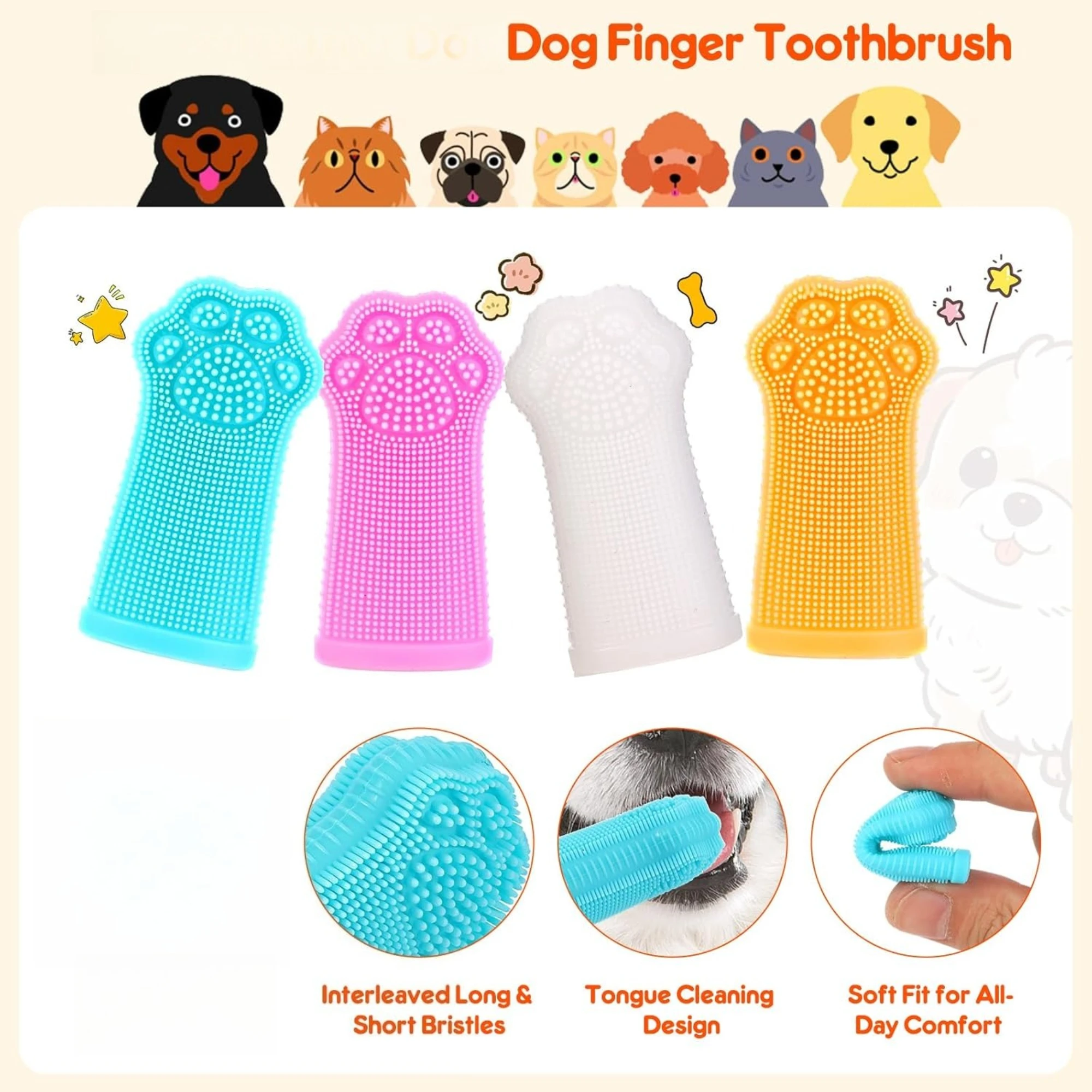 Dog finger toothbrush, a fun tool for cleaning dogs' teeth, which can also be used as a gum massager, suitable for medium to lar