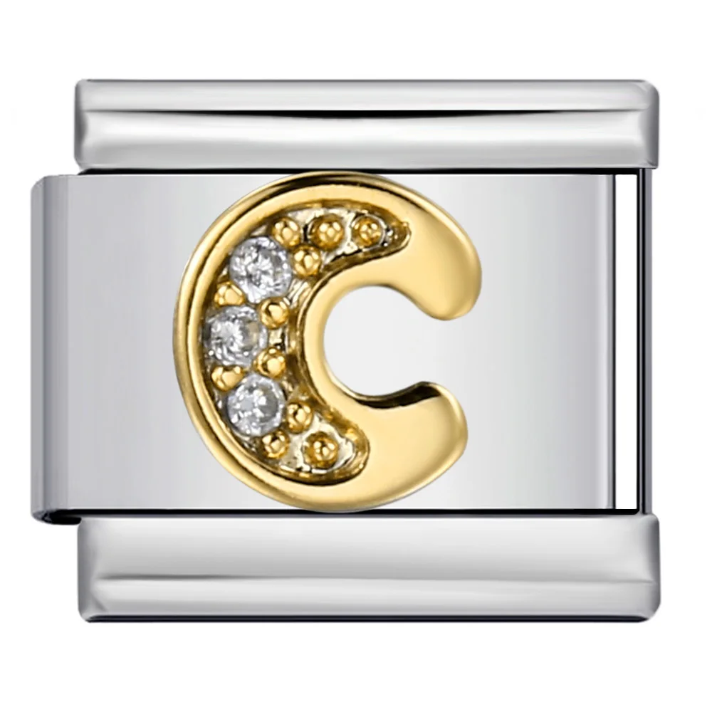 New Fashion A-Z 26 Letter Gold Color Inlaid Zirconia Italian Charm Link Fit 9mm Stainless Steel Bracelet Making DIY Jewelry