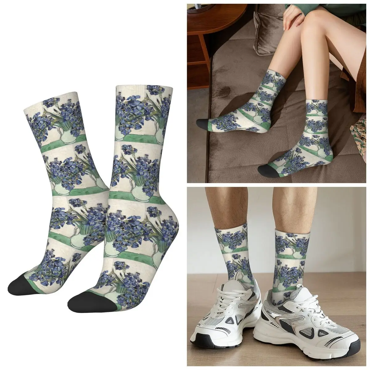 

Всесезонные носки Vincent Van Gogh Irises Art Flowers Harajuku Sport Middle Tube Socks Высококачественные чулки для мужчин и женщин в подарок