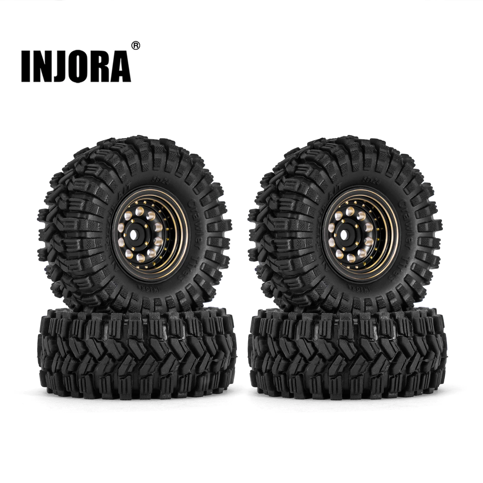 INJORA – jeu de pneus de roue à billes en laiton, revêtement noir, 1.0 pouces, pour voiture sur chenilles axiale 1/24 1/18 RC SCX24 AX24 TRX4M FCX24