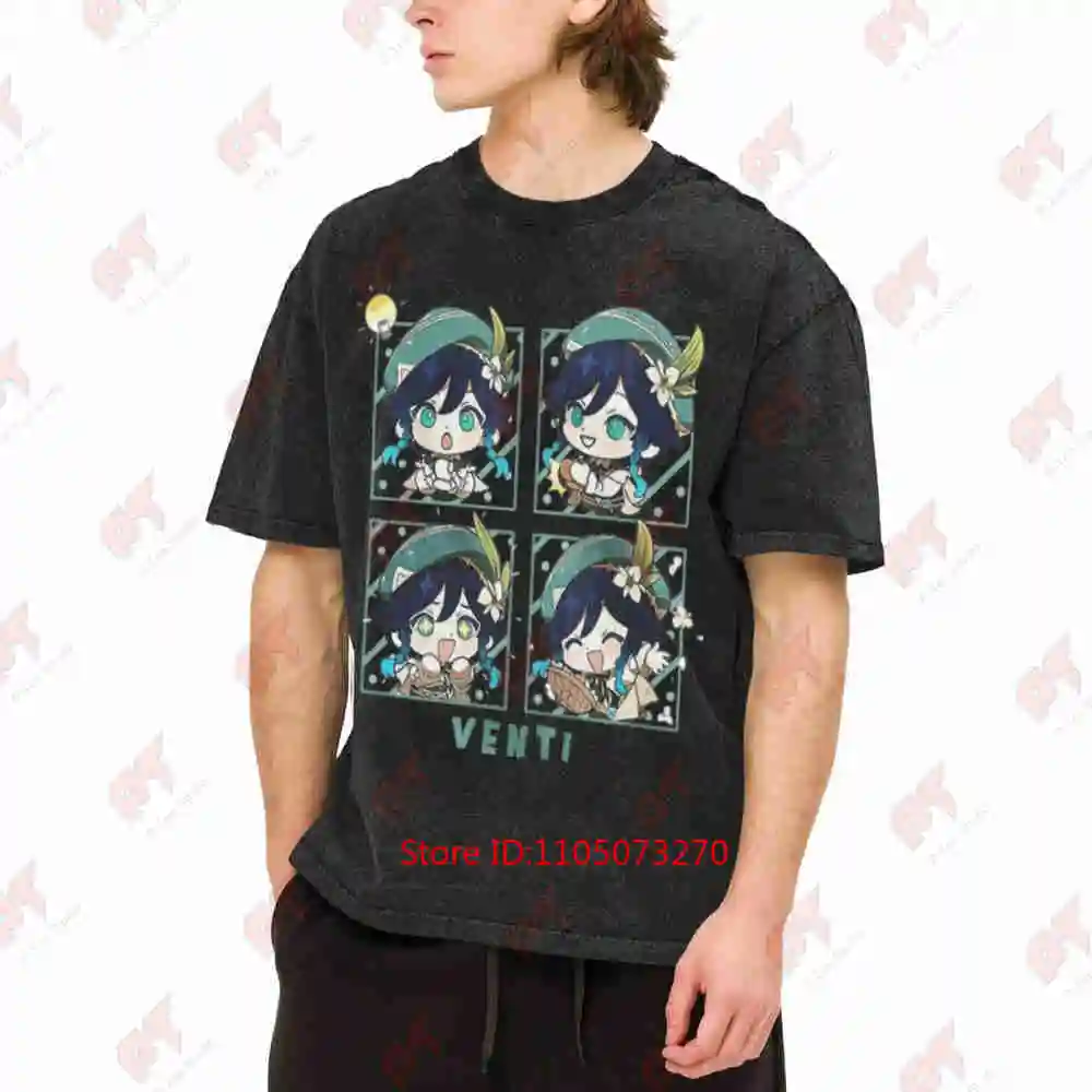 Genshin Impact Anime Characters Diluc Kaeya Vintage Washed Tee Pure Cotton T-Shirt
