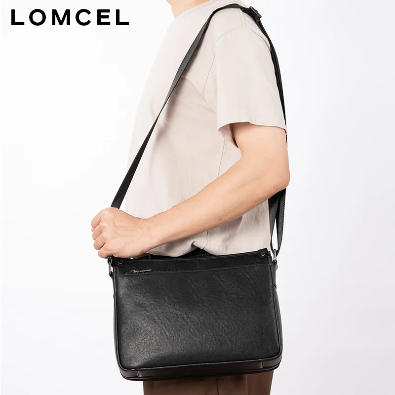 LOMCEL 37 minimalist genuine leather crossbody bag top layer of cowhide, cross-border casual and fashionable commuting shoulder