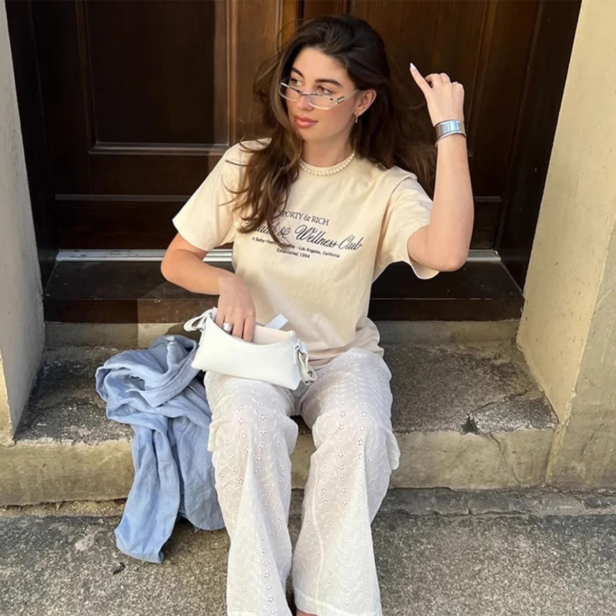 Health&Wellness Club Letters Printing American Vintage Short Sleeve T Shirts Female Loose Cotton Tops 90's Fashion Beige Tees