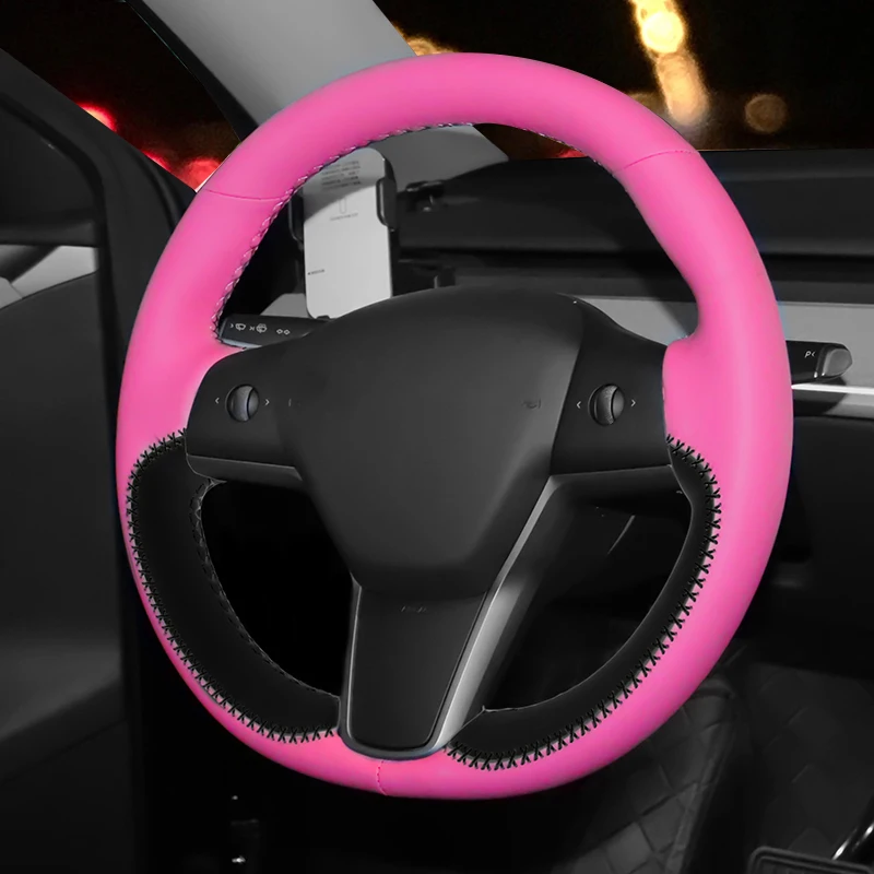 

Custom New Sewing Car Braid On The Steering Wheel Cover for Tesla Model 3 Model Y 2020-2021 Auto Accessories Car-styling