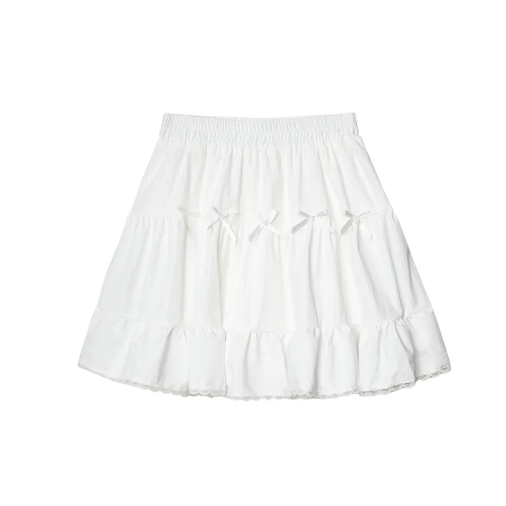 

High Waist Girls Short Mini Skirt Loose Ruffle Bowknot A-line Skirt Cake Dress with Safety Pants Lace Pleated Mini Skirts Girls