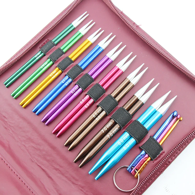 9Pairs Multicolor Aluminum Interchangeable Crochet Needles Circular Knitting Needles Set Tools Weaving Yarn Knitting Accessories