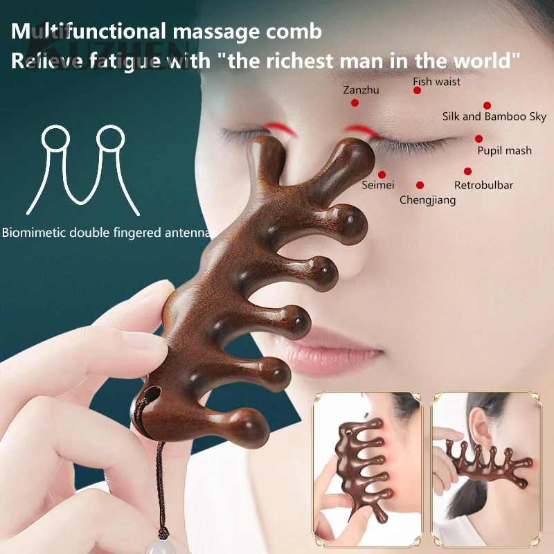 

Five Teeth Sandalwood Massage Comb Head Face Nose Eye Shoulder Neck Scraping Comb Anti-static Anti-Hair Loss Meridian Massage