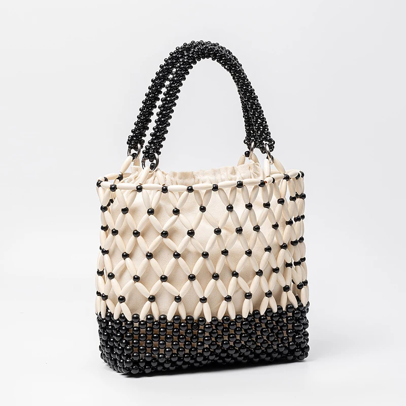 

Сумка-ведро в стиле бохо, ручной работы, с бисером, ажурная, с верхней ручкой и подкладкой, универсальная пляжная сумка-тоут для женщин