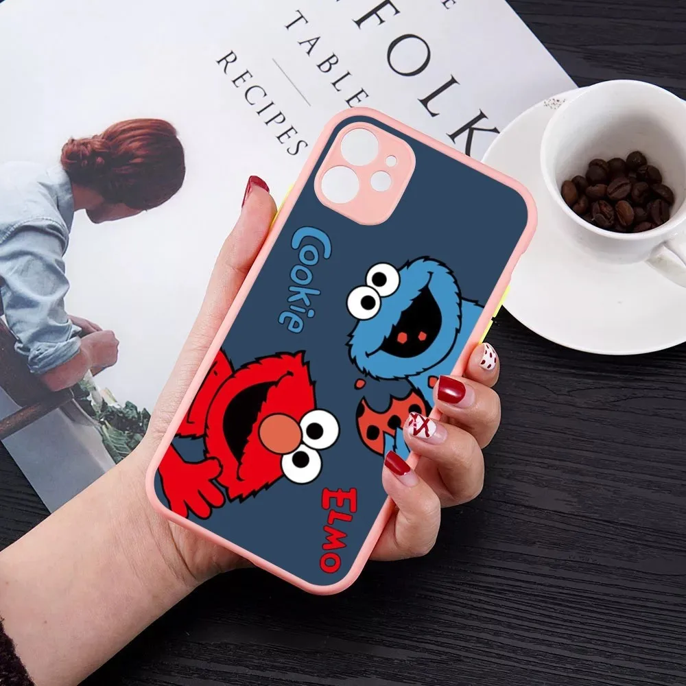 Cute Cookies ELMO Street Phone Case for iPhone 14 11 12 13 Mini Pro Max 8 7 Plus X XR XS MAX Translucent Matte Cover