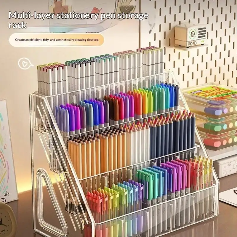 3/4/5 Tier Large-Capacity Acrylic Desk Divider Watercolor Pencil Organizer Stationery Store Storage Rack Marker Pencil Holder