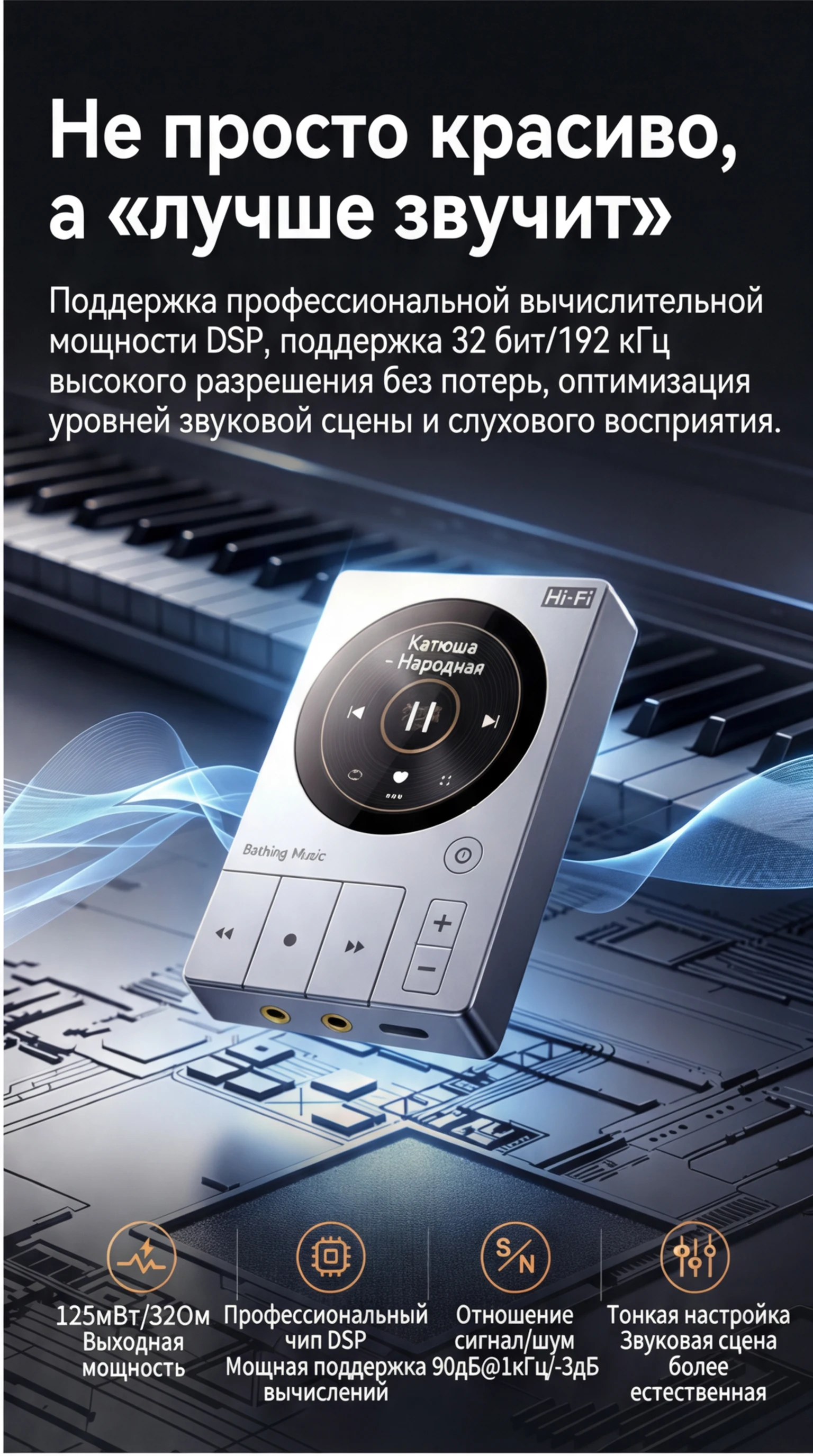Hi-Fi-Player Dsd256 Dsf/Dff Bluetooth Ess9018Dac Klaviertasten-Design Metallgehäuse Erweiterbarer Speicher bis zu 256 – Detail 4
