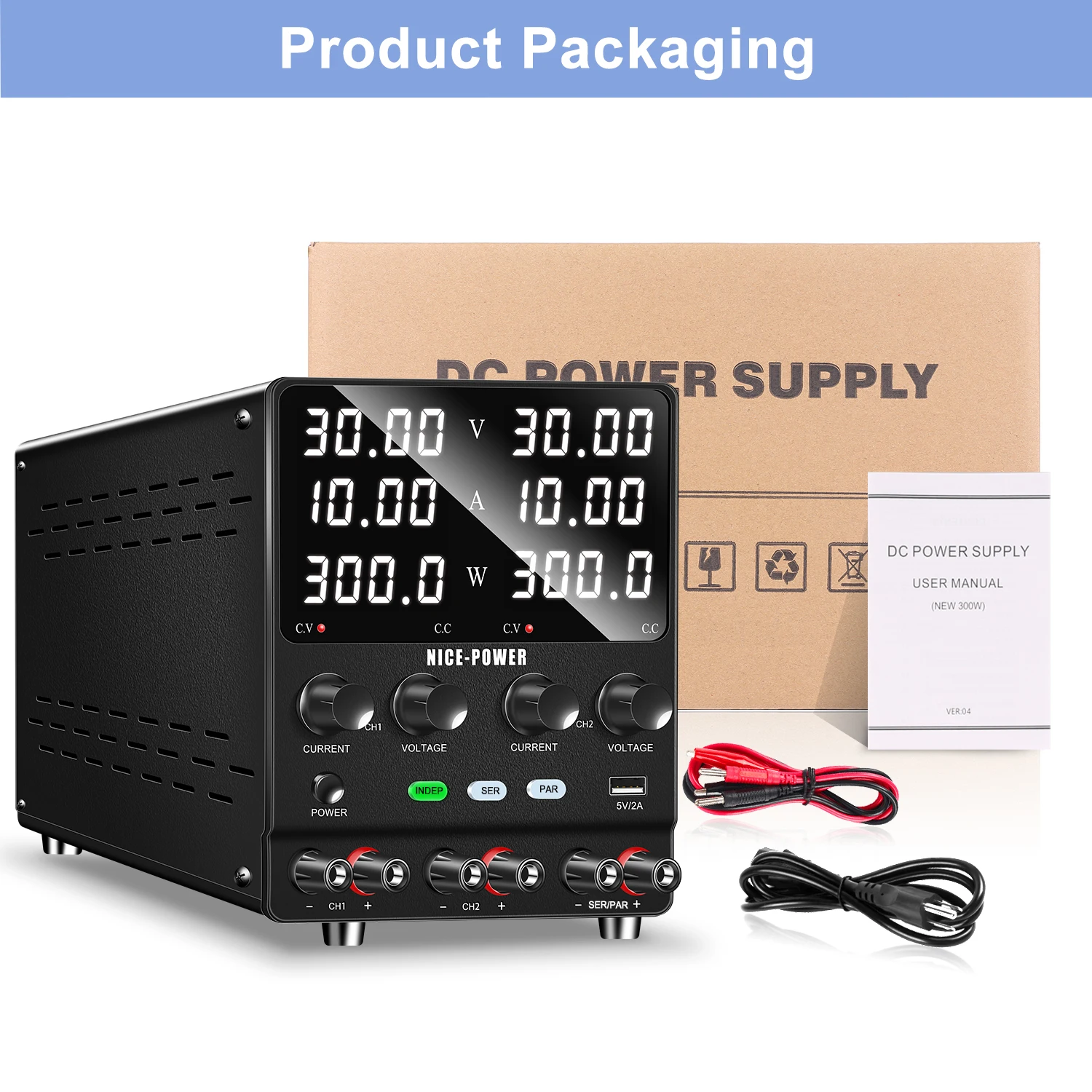 30V 10A Adjustable Dual Channel Lab DC Power Supply 60V 5A 120V 3A Laboratory Bench 2 Channel DC Regulated Power Supply Unit