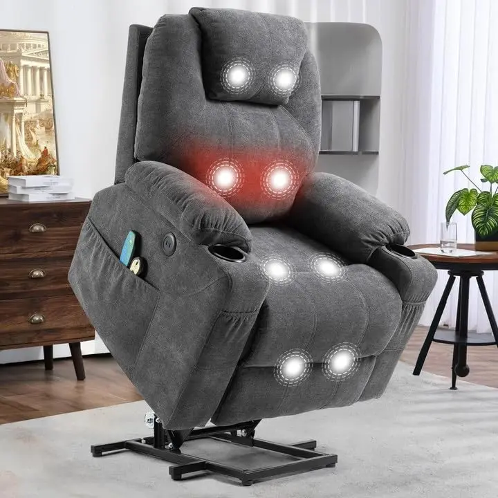 Power Lift Chair Electric Recliner for Elderly Heated Vibration Massage Soft Fabric Recliner Chair with 2 Remote, Customized