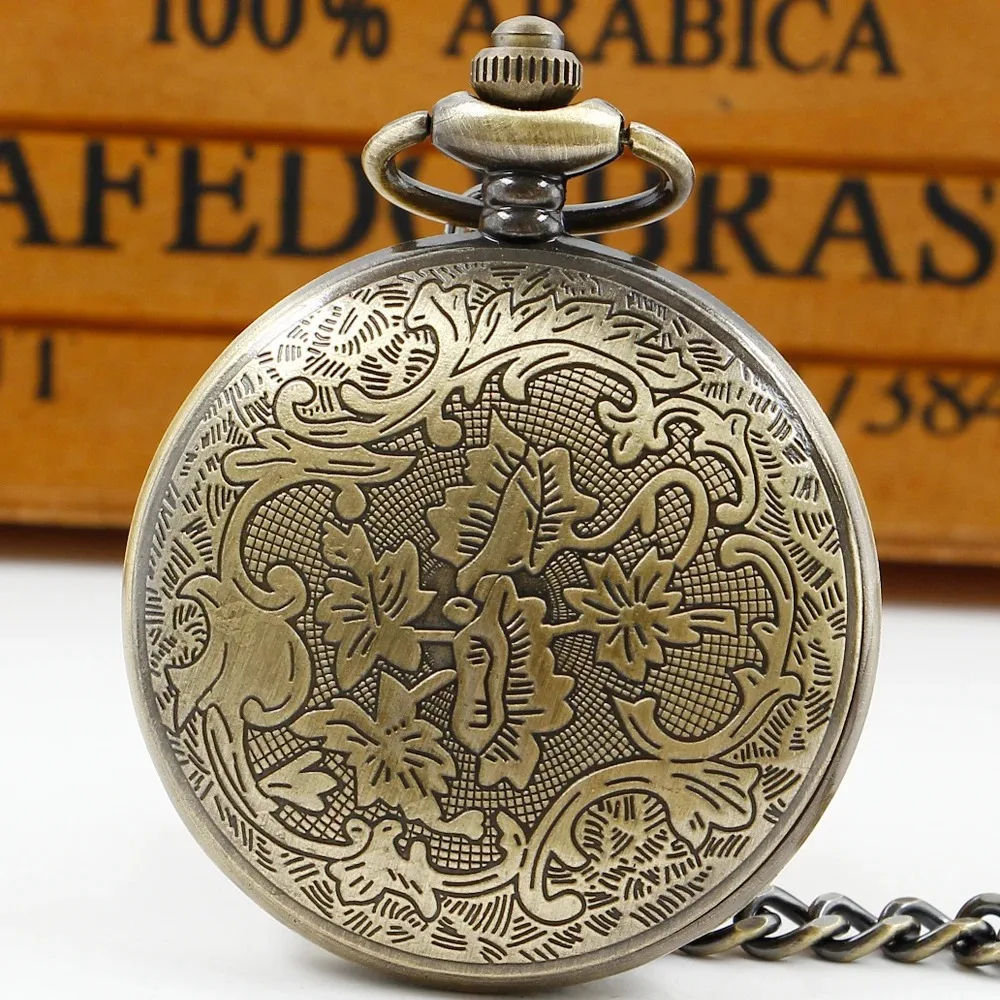 Hollow Gear Quartz นาฬิกาพ็อกเก็ตนาฬิกา Vintage Bronze สร้อยคอโซ่กระเป๋า Fob นาฬิกาโบราณจี้ของขวัญผู้หญิงผู้ชาย