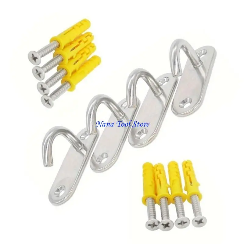 31GJ 4Pcs Stainless Steels Ceiling Hook Replacement Eye Plate Hammock Hook Wall Mounted Marine Hardware Hook with Screws