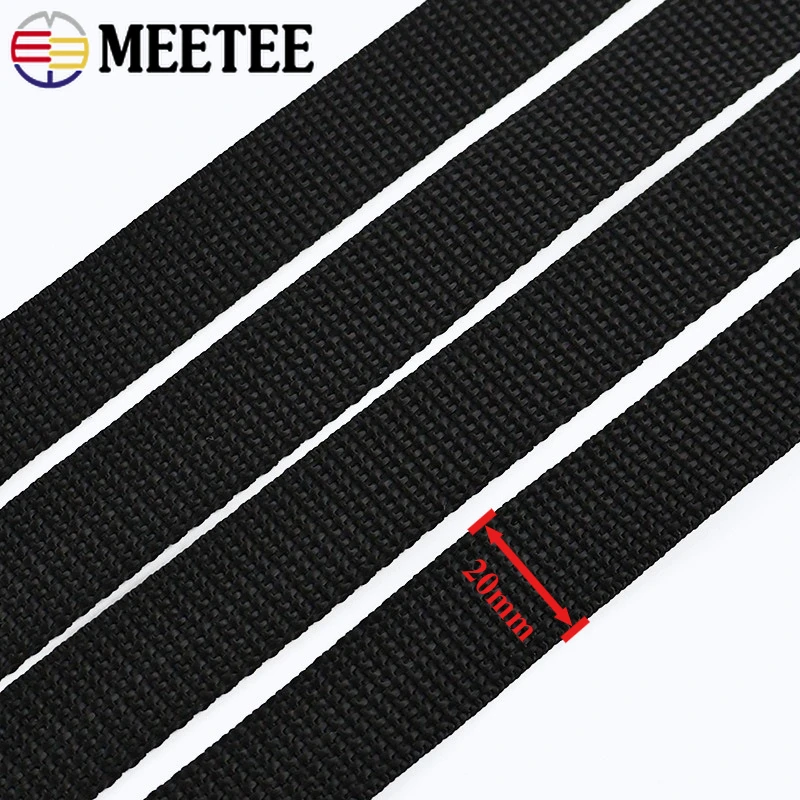 

5/10/20M 20mm Black Nylon Webbing Straps Belt Sling 1.1mm Thick Ribbon Band Dog Collar Bias Binding Bag Strap Sewing Accessories
