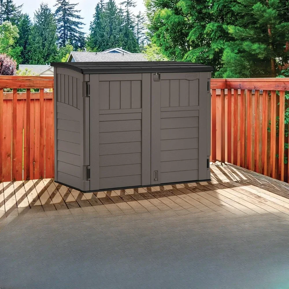 

4' X 2.5' Lockable Outdoor Garden Resin Low Profile Horizontal Storage Shed, 34 Cubic Feet, Gray, Spacious Compact Shed