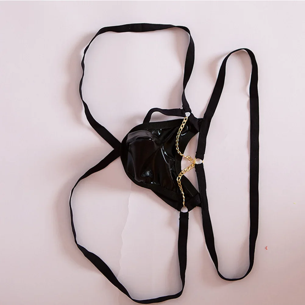 

Underpants Men Sexy Tоy Mens Patent Leather Sissy Bugle Pouch Hollow Soft Thongs G-Strings Low Waist Brazilian Underwear Panties