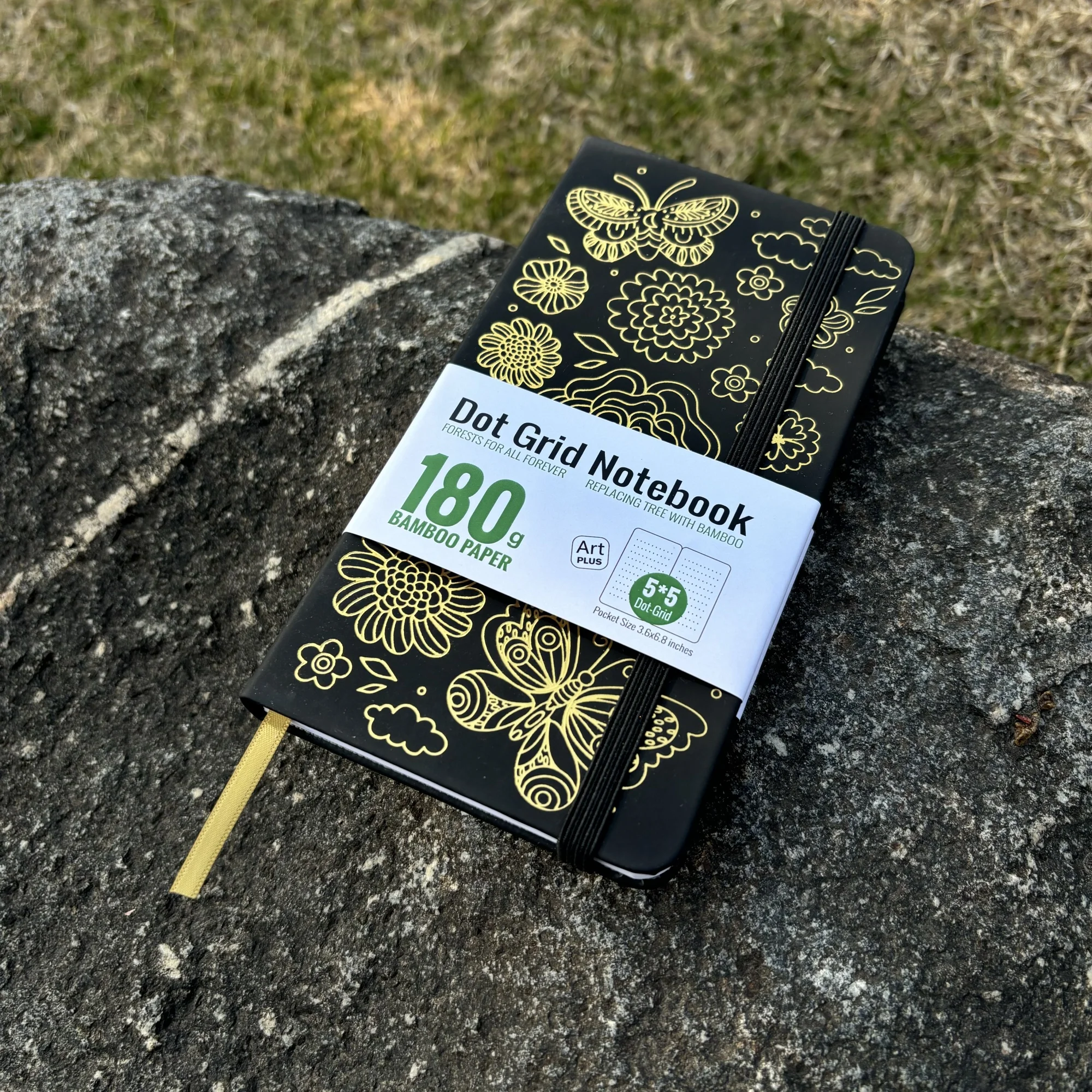 BUKE Bujo B6 Dotted Journal Dot Grid-Notizbuch, Taschenformat und 180 g/m2 Bambuspapier, 80 Seiten mit Schmetterling und Blüte – Detail 10