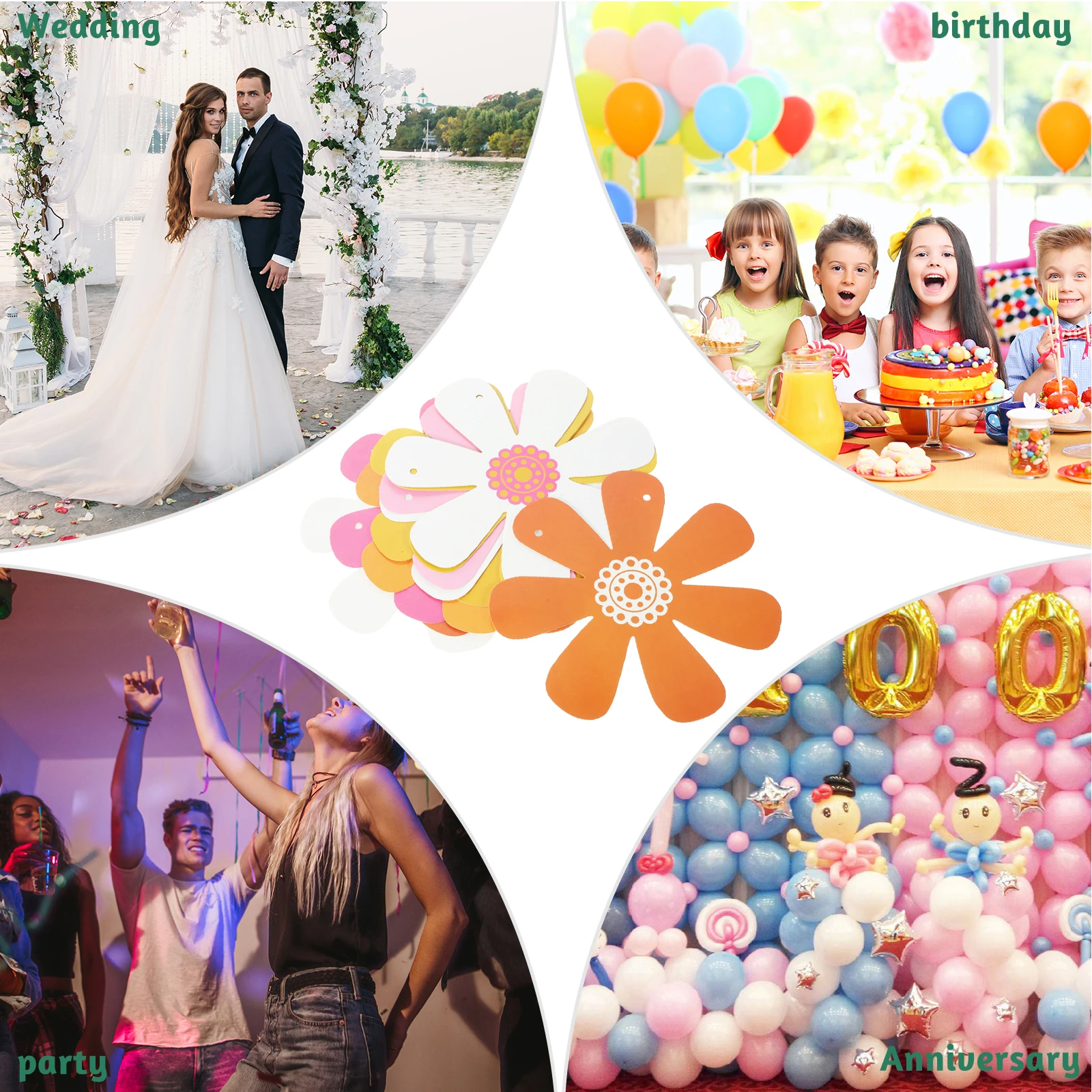 

5pcs Daisy Banner Birthday Party Decorations Flower Hanging Bunting Paper Kindergarten Classroom Home Festive