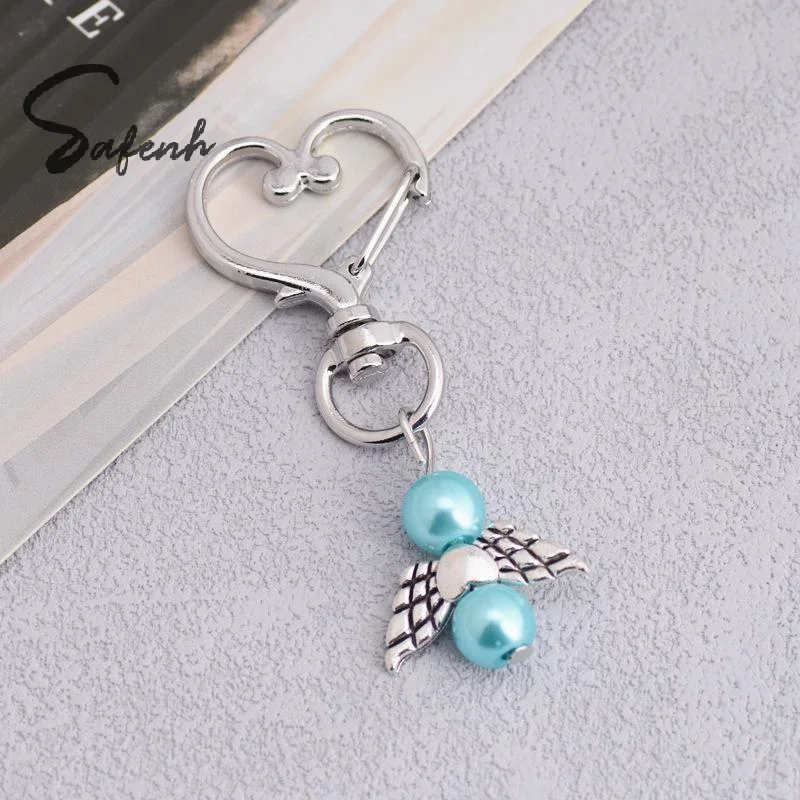 Guardian Angel Wing Keychains 10Pcs 6cm Alloy Heart Design Key Rings White Pink Blue for Christmas Stocking Stuffer Gift