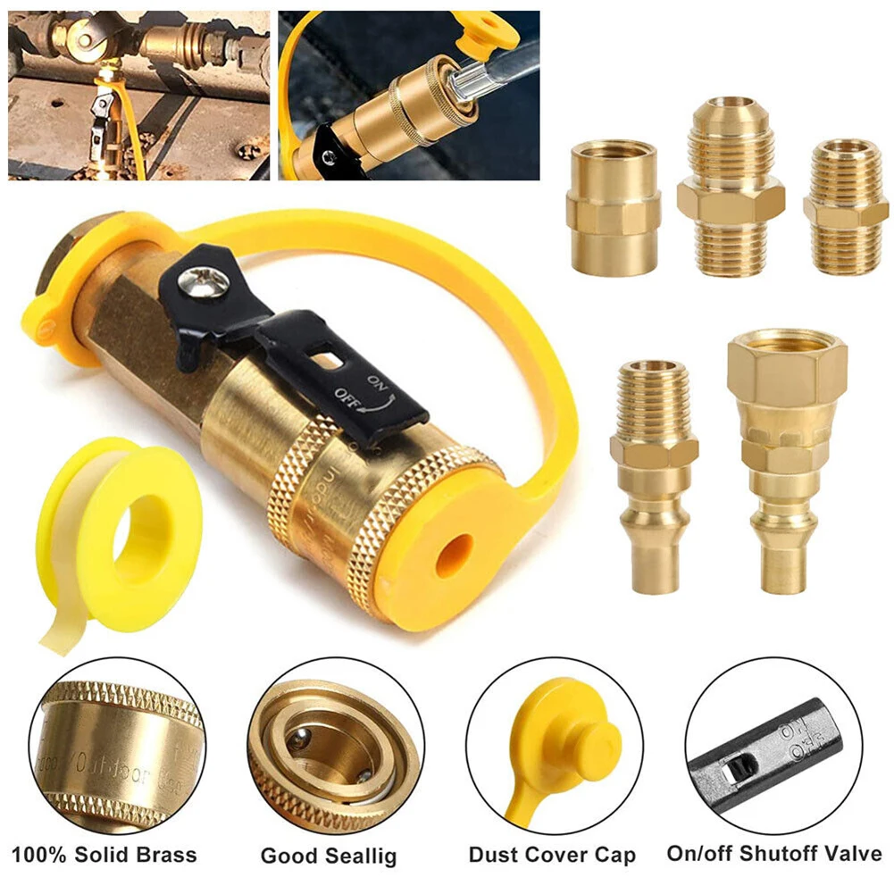 7Pcs RV Propane Quick Connect Fittings Adapter Valve Kit 3/8\