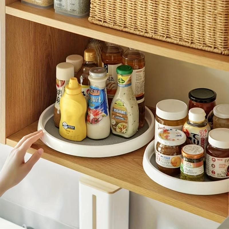 1pc 360° Rotating Turntable Organizer Non-Slip Spinning Storage Tray for Kitchen Cabinet Pantry Spice Bottles Bathroom Cosmetics