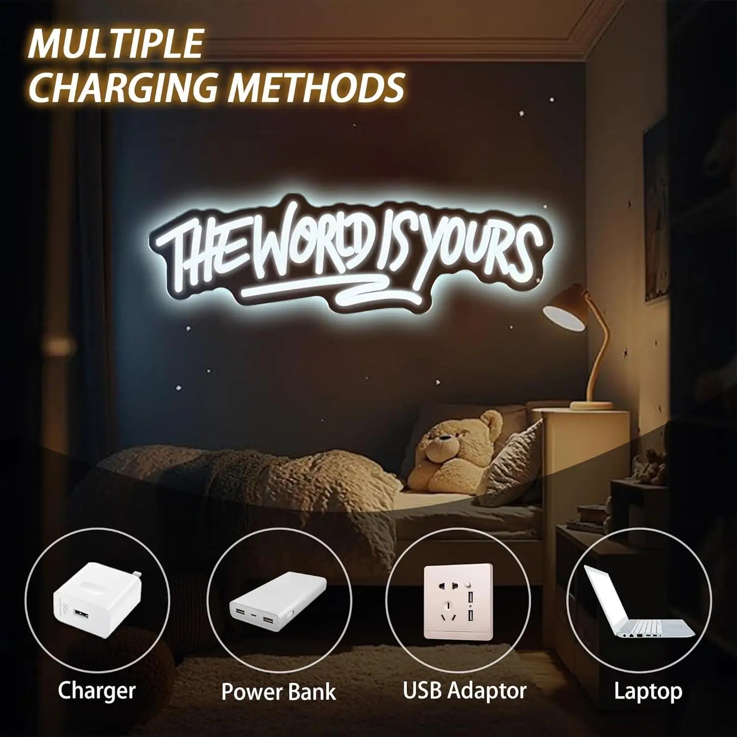 The World is Yours Neon Sign USB Powered Dimmable LED Lights for Bedroom Game Room Beer Bar Wedding Birthday Party Wall Decor - view 2