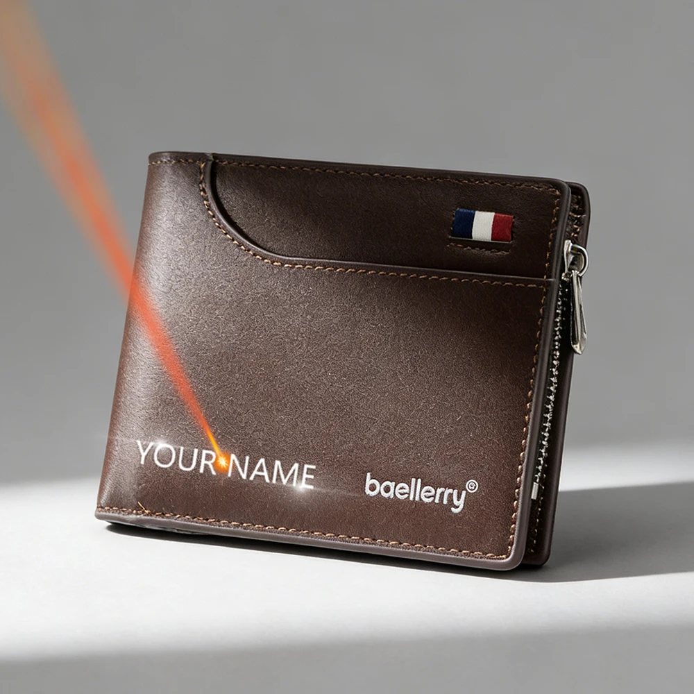 

New Short Men Wallets Name Engraving High Quality Card & Photo Holder Zipper Male Coin Purse Luxury Big Capacity Men Money Clips