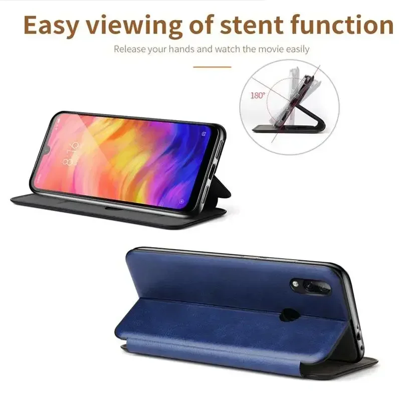 Luxury Leather Flip Case For Xiaomi Redmi Note 9 9S 10 5G 10S 11 11S 8 Pro 8T 7 + Plus Wallet Cover On Redmi 7A 9 9A 9C 9T
