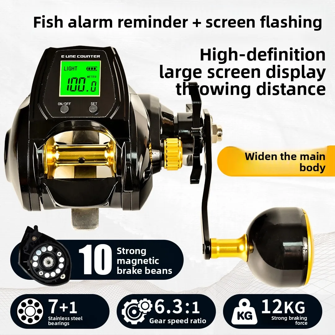 Катушка с широким корпусом и цифровым дисплеем, водонепроницаемая катушка для лески, металлическая основа, удлиненный поворотный рычаг, катушка для морской рыбалки