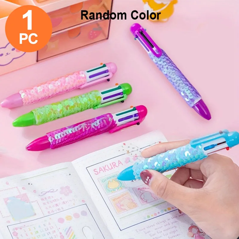 1 Fish Scale Six-Color Ballpoint Pen, Smooth Writing, Suitable for Journaling, Holiday Card Doodling, Party Sign-In Pens, Desk Decorations, Etc., Office Supplies, School Supplies, Stationery Sets, Back-To-School Season