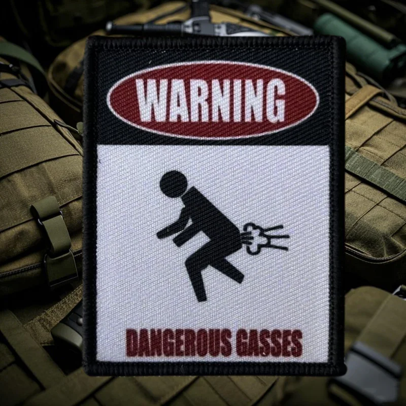 Warning Dangerous Gasses Funny Meme Patches Tactical Morale Badge Hook and Loop Personalized Backpack Hat Accessories Stickers