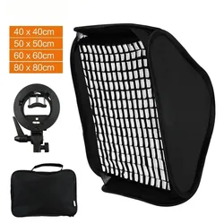 40x40 50x50 60x60 80x80cm Softbox with S1 S-Type Bracket Honeycomb Grid Bowens Mount Flash Bracket Mount Foldable Softbox
