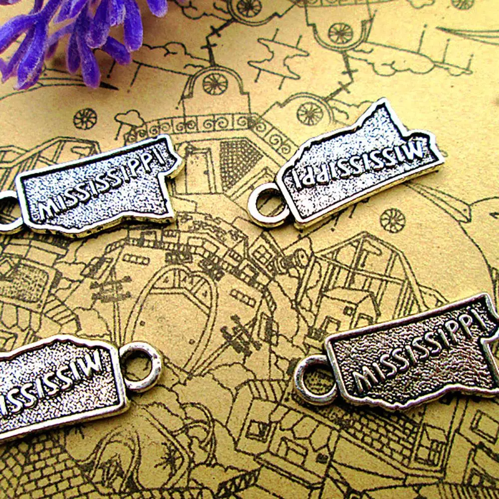 

40pcs--21X11mm Mississippi Charms For Jewelry Making Diy Findings Antique Silver Color Alloy Pendants